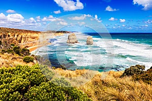 Twelve Apostles in turquoise sea along Great Ocean Road in Australia