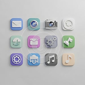 Twelve app icons displayed in a grid pattern on a neutral background. The icons