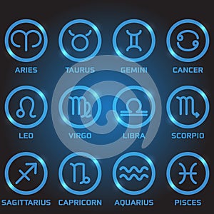 Twelve blue color zodiac logo in the circle