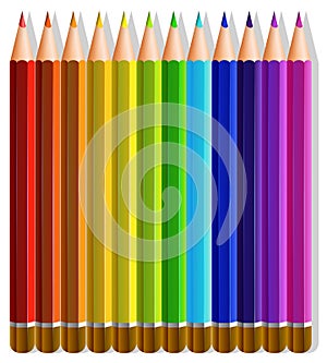 Twelve color pencils on white background