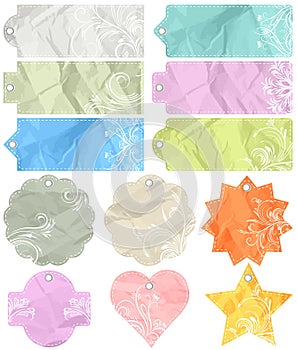 Twelve crumple labels, vector photo