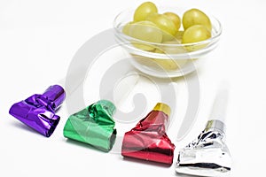 Twelve grapes and utensils for New Year's photo