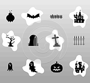 twelve halloween silhouettes icons