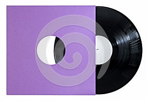Twelve inch black vinyl record in violet sleeve