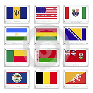 Twelve National Flags on Metal Texture Plates