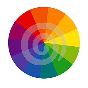 Twelve part RGB color wheel. Color wheel sign. Color circle with twelve colors symbol. Flat vector Icon for drawing, painting apps