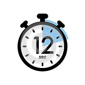 twelve seconds stopwatch icon, timer symbol, 12 sec waiting time vector illustration