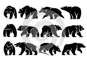 Twelve Separate walking figures of bears.