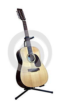 Twelve-strings acoustic guitar on white background