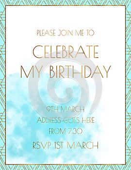 Twenties Turquoise Watercolor Invitation Design