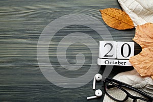 Twentieth day of autumn month calendar october with copy space