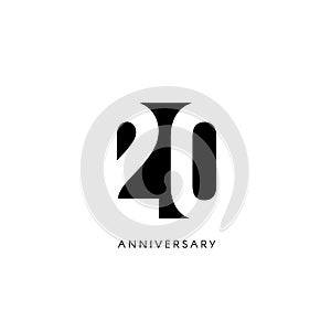 Twenty anniversary, minimalistic logo. Twentieth years, 20th jubilee, greeting card. Birthday invitation. 20 year sign