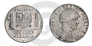 Twenty 20 cents LEK Albania Colony acmonital Coin 1940 Vittorio Emanuele III Kingdom of Italy,World war II