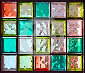 Twenty colored square glass in rectangle