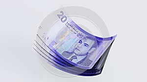 twenty dirhams banknotes stacks isolated on white background,