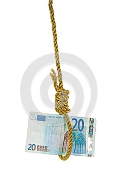 Twenty euro note on a hangman noose