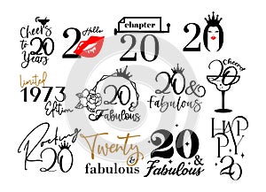 Twenty and fabulous 20th birthday celebration. Cake topper shirt template for cut file set. Cheers to twenty years