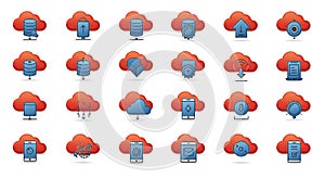 Set of Cloud Computing Icons for Data Storage and Network Services