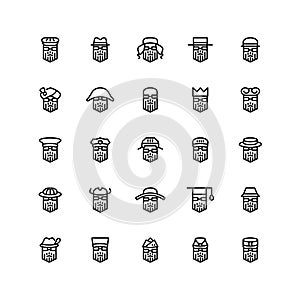 Twenty five  icons of male haircuts, beard, mustaches isolated on white background.