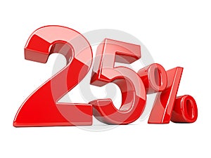 Twenty five red percent symbol. 25% percentage rate. Special off