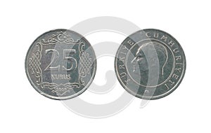 Twenty five Turkish kurush coin