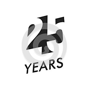 Twenty five years vector emblem template. Anniversary symbol, negative space design. Jubilee black color icon. Happy