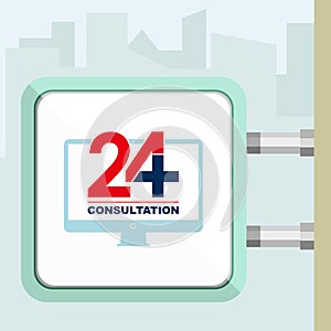 Twenty four available on line medical consultation. Computer. Citylight conception.