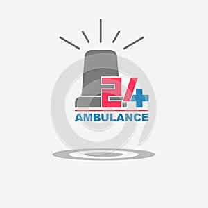 Twenty four available medical help icon. Ambulance flasher siren