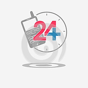 Twenty four available medical help icon. Mobile telephon