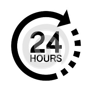 Twenty four hour with arrow loop icon, 24 hours cyclic sign, Opened order execution or delivery, All day business and service