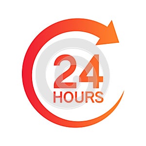 Twenty four hour with arrow loop icon, 24 hours cyclic sign, Opened order execution or delivery, All day business and service