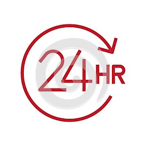 Twenty four hour with arrow loop icon, 24 hours cyclic sign, Opened order execution or delivery, All day business and service