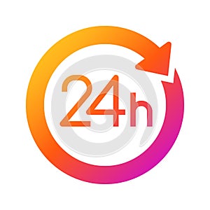 Twenty four hour with arrow loop icon, 24 hours cyclic sign, Opened order execution or delivery, All day business and service