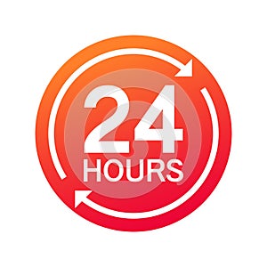 Twenty four hour with arrow loop icon, 24 hours cyclic sign, Opened order execution or delivery, All day business and service