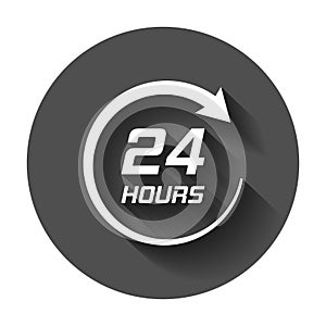 Twenty four hour clock icon in flat style. 24/7 service time ill