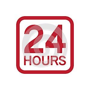 Twenty four hour icon, 24 hours square sign, Opened order execution or delivery, All day business and service