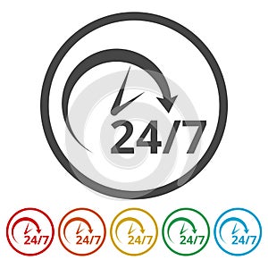 Twenty four hours open, Vector open hours icon, 6 Colors Included