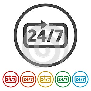 Twenty four hours open, Vector open hours icon, 6 Colors Included