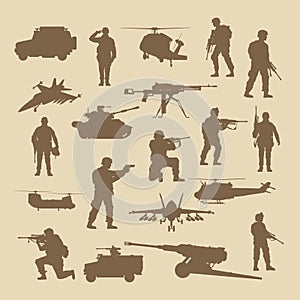 twenty military weaponry silhouettes