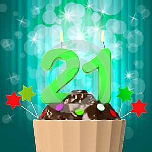 Twenty One Candle On Cupcake Shows Adult