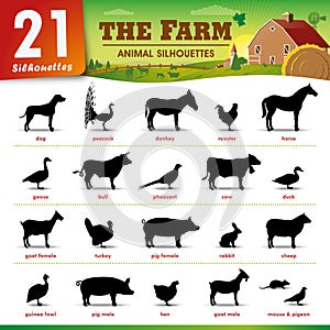 Twenty one Farm animal silhouettes