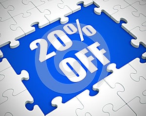 Twenty percent off discount reduction showing 20% less price - 3d illustration