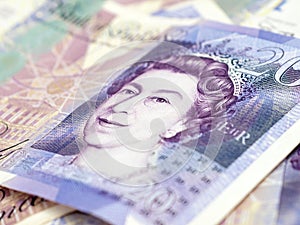 Twenty pound notes close-up