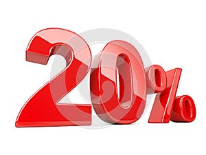 Twenty red percent symbol. 20% percentage rate. Special offer di