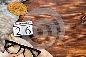 Twenty sixth day of autumn month calendar september with copy space
