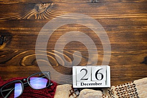 Twenty sixth day of winter month calendar december with copy space