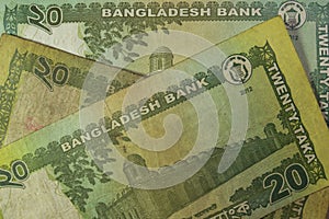 Twenty Taka bills, Bangladesh.