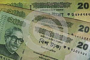 Twenty Taka bills, Bangladesh.