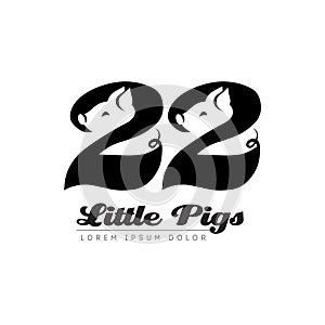 Twenty two Little Pigs - Logo. Logotype with number 22, pig faces and perky tails