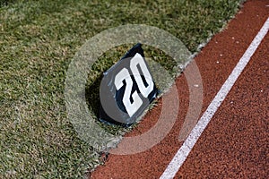 Twenty yard line marker ready for rehearsal at marching band rehearsal